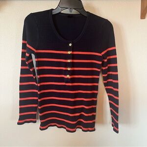 J. Crew Navy Long-Sleeve Henley with Orange Stripes - Size S